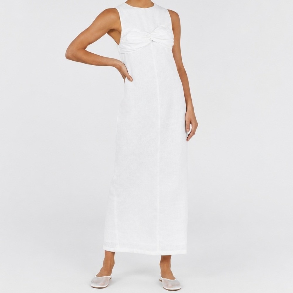 DISSH White Bertie Midi Dress Linen Sleeveless Twist Front Size 10